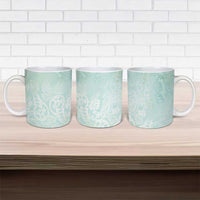 Polynesian Tiare Monstera Seafoam Green Ceramic Mug Liquid Style LT01 - Polynesian Pride