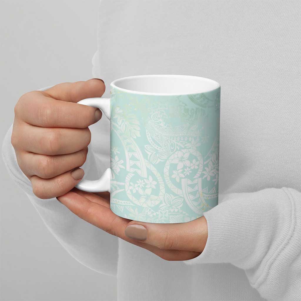 Polynesian Tiare Monstera Seafoam Green Ceramic Mug Liquid Style LT01 - Polynesian Pride