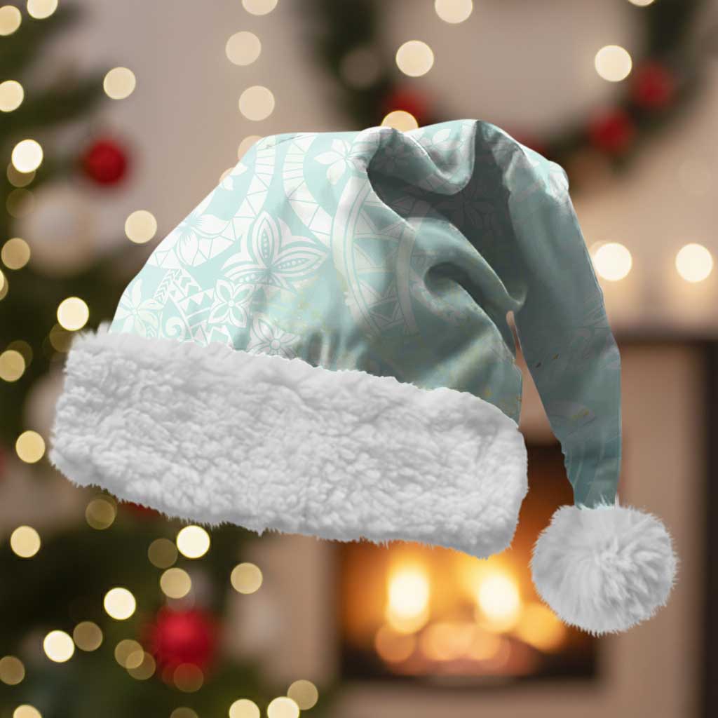 Polynesian Tiare Monstera Seafoam Green Christmas Santa Hat Liquid Style - Polynesian Pride