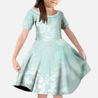 Polynesian Tiare Monstera Seafoam Green Family Matching Mermaid Dress and Hawaiian Shirt Liquid Style LT01 Daughter's Dress Green - Polynesian Pride