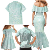 Polynesian Tiare Monstera Seafoam Green Family Matching Mermaid Dress and Hawaiian Shirt Liquid Style LT01 - Polynesian Pride