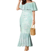 Polynesian Tiare Monstera Seafoam Green Family Matching Mermaid Dress and Hawaiian Shirt Liquid Style LT01 Mom's Dress Green - Polynesian Pride