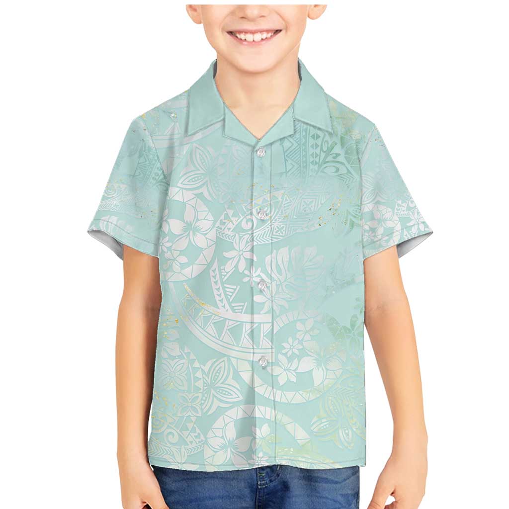 Polynesian Tiare Monstera Seafoam Green Family Matching Mermaid Dress and Hawaiian Shirt Liquid Style LT01 Son's Shirt Green - Polynesian Pride