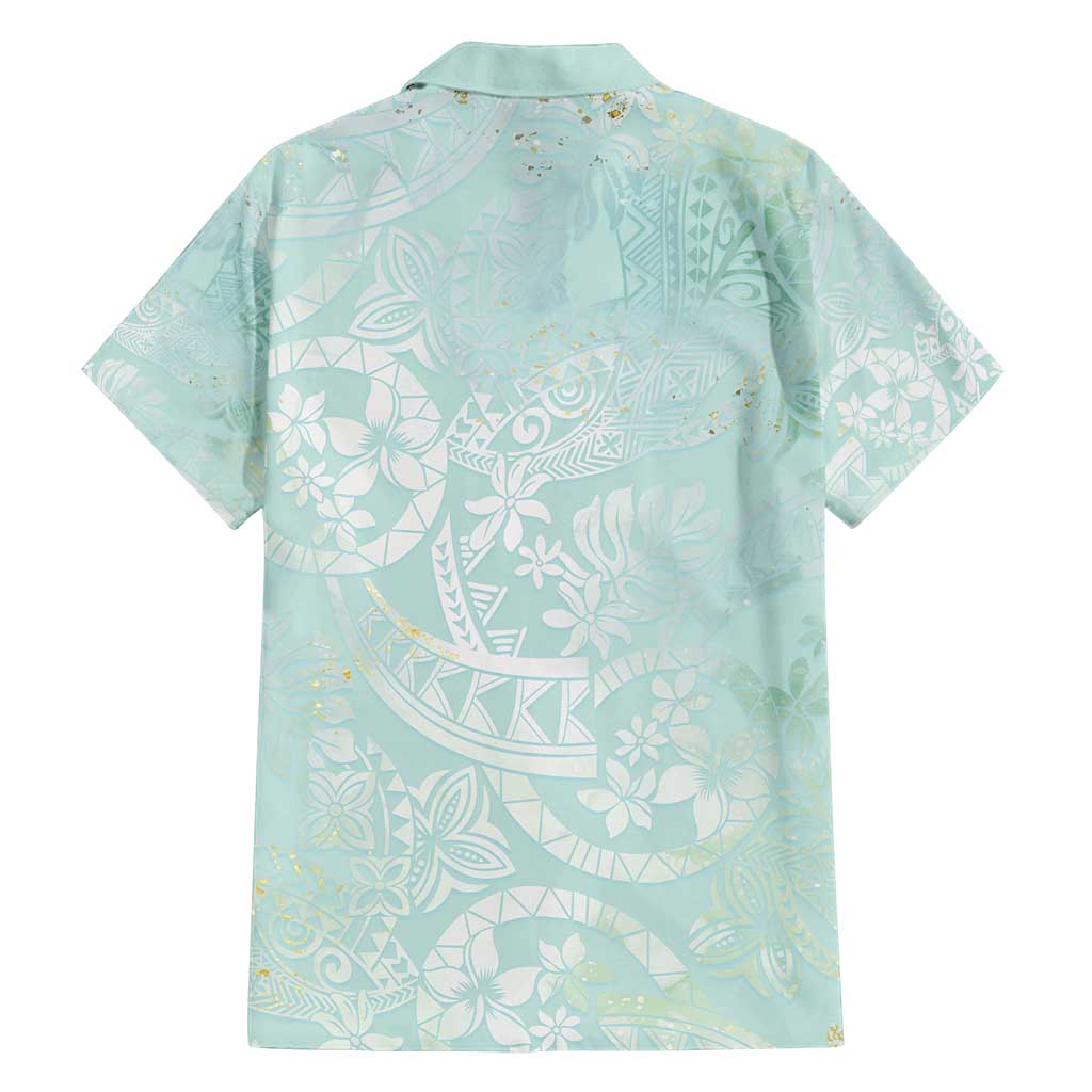 Polynesian Tiare Monstera Seafoam Green Family Matching Off Shoulder Maxi Dress and Hawaiian Shirt Liquid Style - Polynesian Pride
