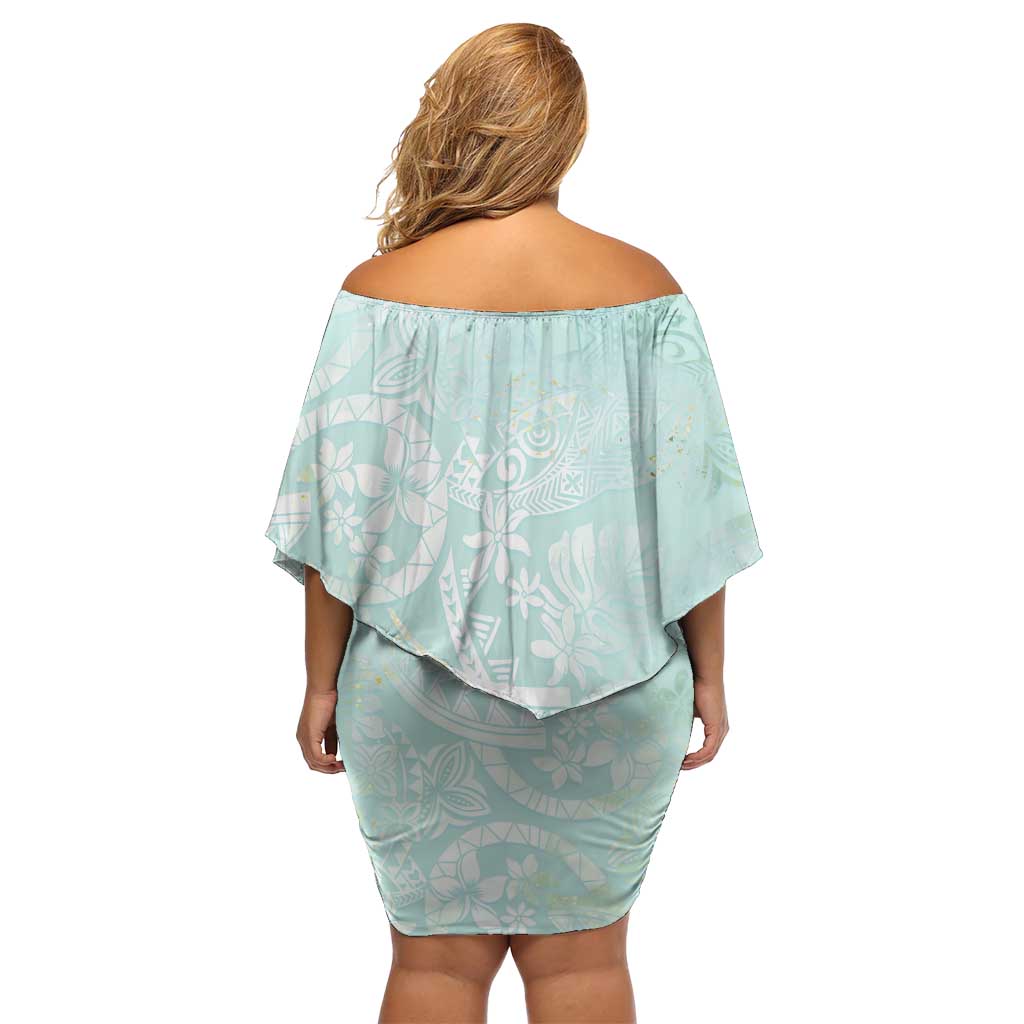 Polynesian Tiare Monstera Seafoam Green Family Matching Off Shoulder Short Dress and Hawaiian Shirt Liquid Style LT01 - Polynesian Pride