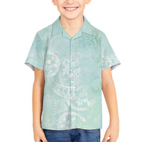 Polynesian Tiare Monstera Seafoam Green Family Matching Summer Maxi Dress and Hawaiian Shirt Liquid Style LT01 Son's Shirt Green - Polynesian Pride