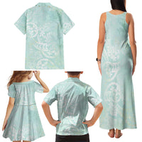 Polynesian Tiare Monstera Seafoam Green Family Matching Tank Maxi Dress and Hawaiian Shirt Liquid Style LT01 - Polynesian Pride