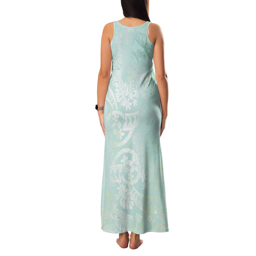 Polynesian Tiare Monstera Seafoam Green Family Matching Tank Maxi Dress and Hawaiian Shirt Liquid Style LT01 - Polynesian Pride