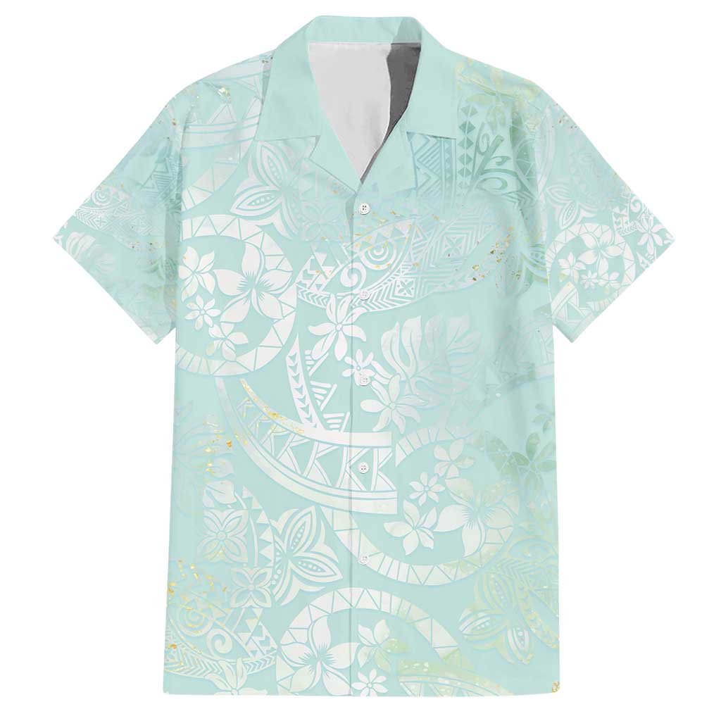 Polynesian Tiare Monstera Seafoam Green Hawaiian Shirt Liquid Style - Polynesian Pride