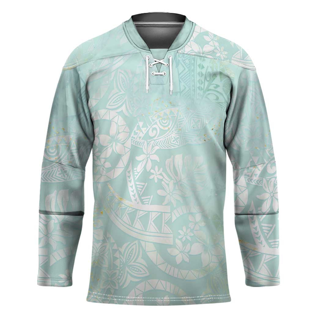 Polynesian Tiare Monstera Seafoam Green Hockey Jersey Liquid Style LT01 Unisex Green - Polynesian Pride