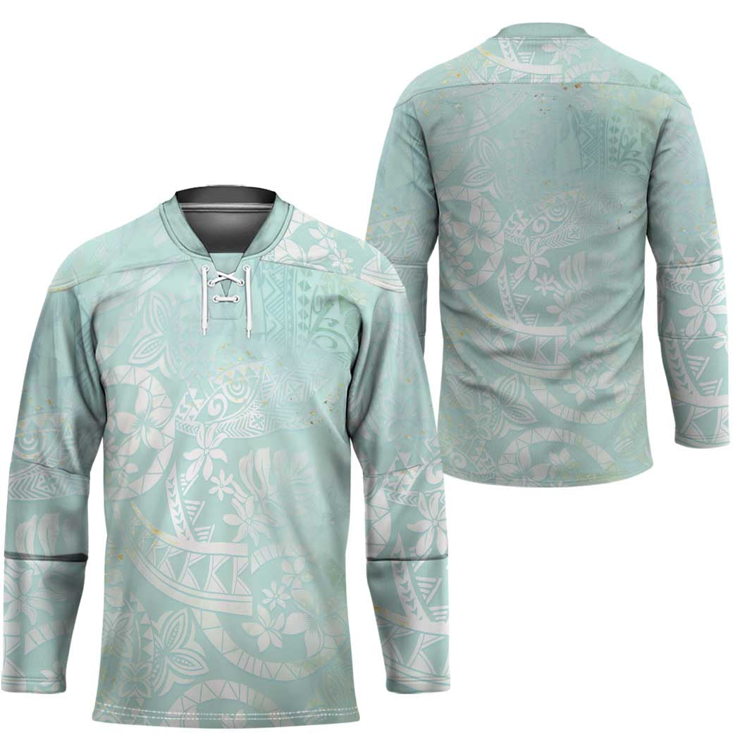 Polynesian Tiare Monstera Seafoam Green Hockey Jersey Liquid Style LT01 - Polynesian Pride