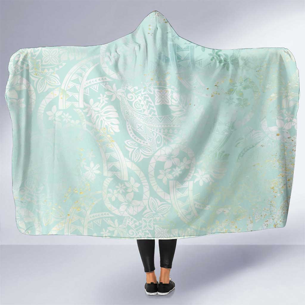 Polynesian Tiare Monstera Seafoam Green Hooded Blanket Liquid Style LT01 One Size Green - Polynesian Pride