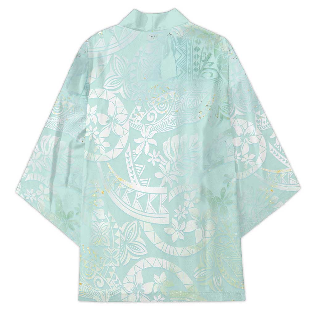 Polynesian Tiare Monstera Seafoam Green Kimono Liquid Style - Polynesian Pride