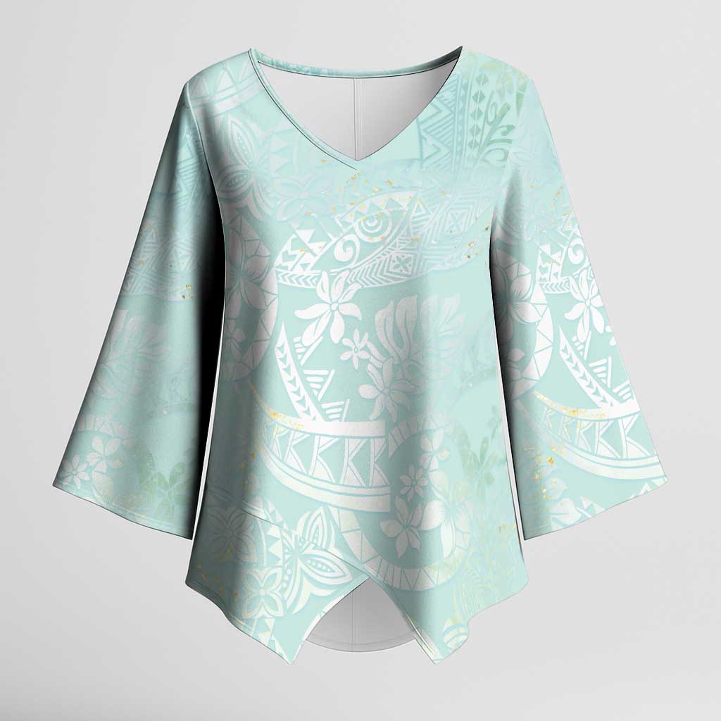 Polynesian Tiare Monstera Seafoam Green Kimono Sleeve Blouse Liquid Style LT01 Female Green - Polynesian Pride