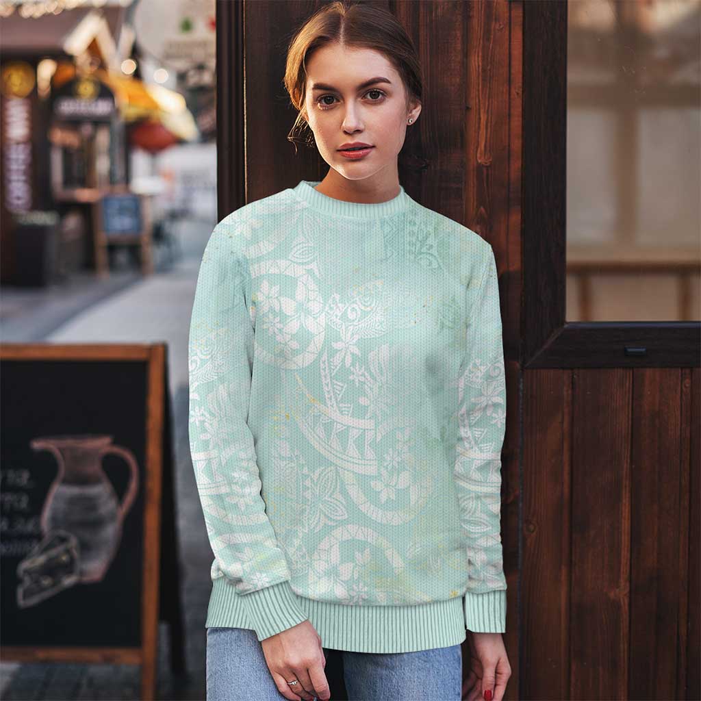 Polynesian Tiare Monstera Seafoam Green Ugly Christmas Sweater Liquid Style - Polynesian Pride