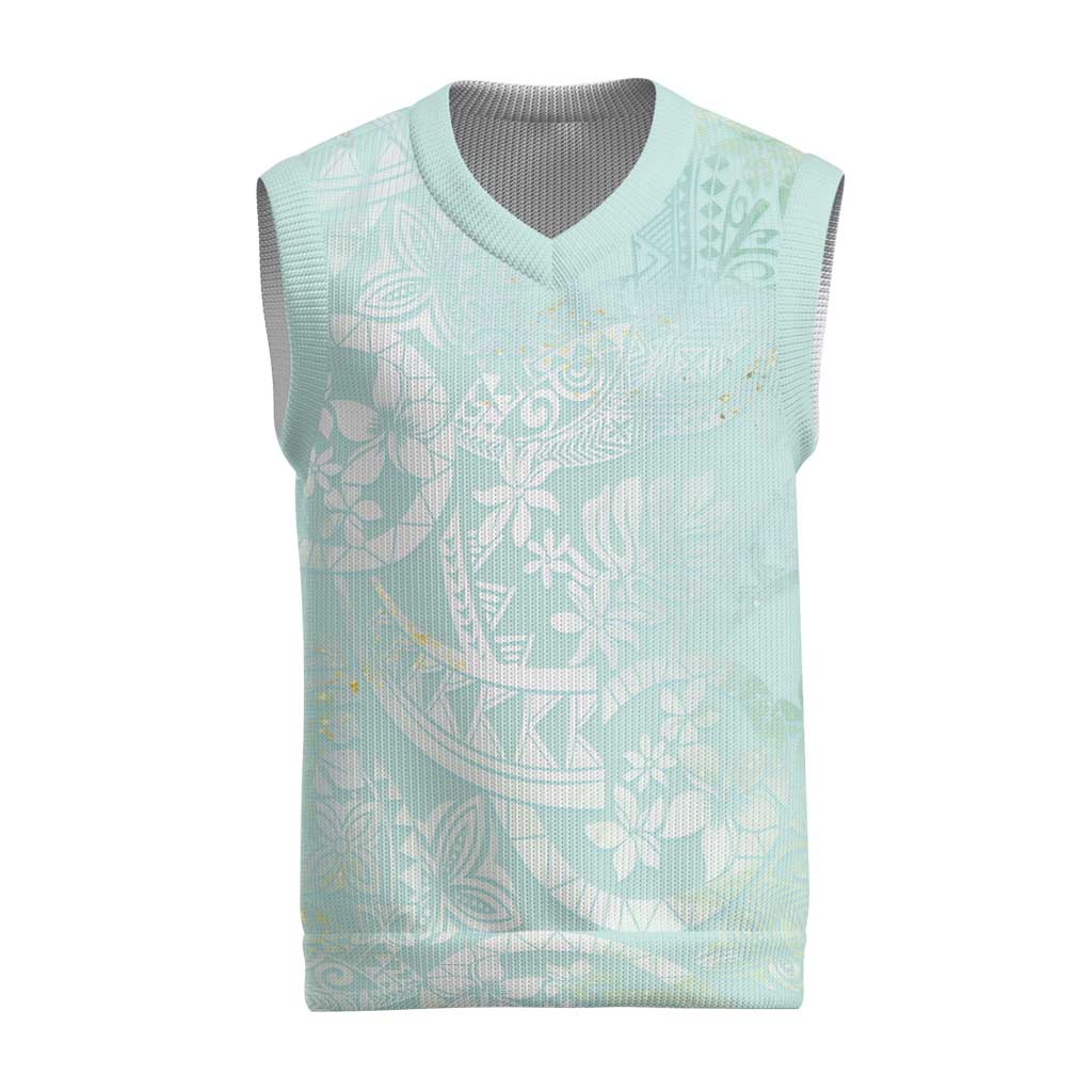 Polynesian Tiare Monstera Seafoam Green Christmas Knitted V-Neck Vest Liquid Style - Polynesian Pride