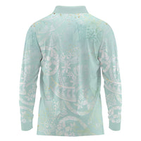 Polynesian Tiare Monstera Seafoam Green Long Sleeve Polo Shirt Liquid Style LT01 - Polynesian Pride