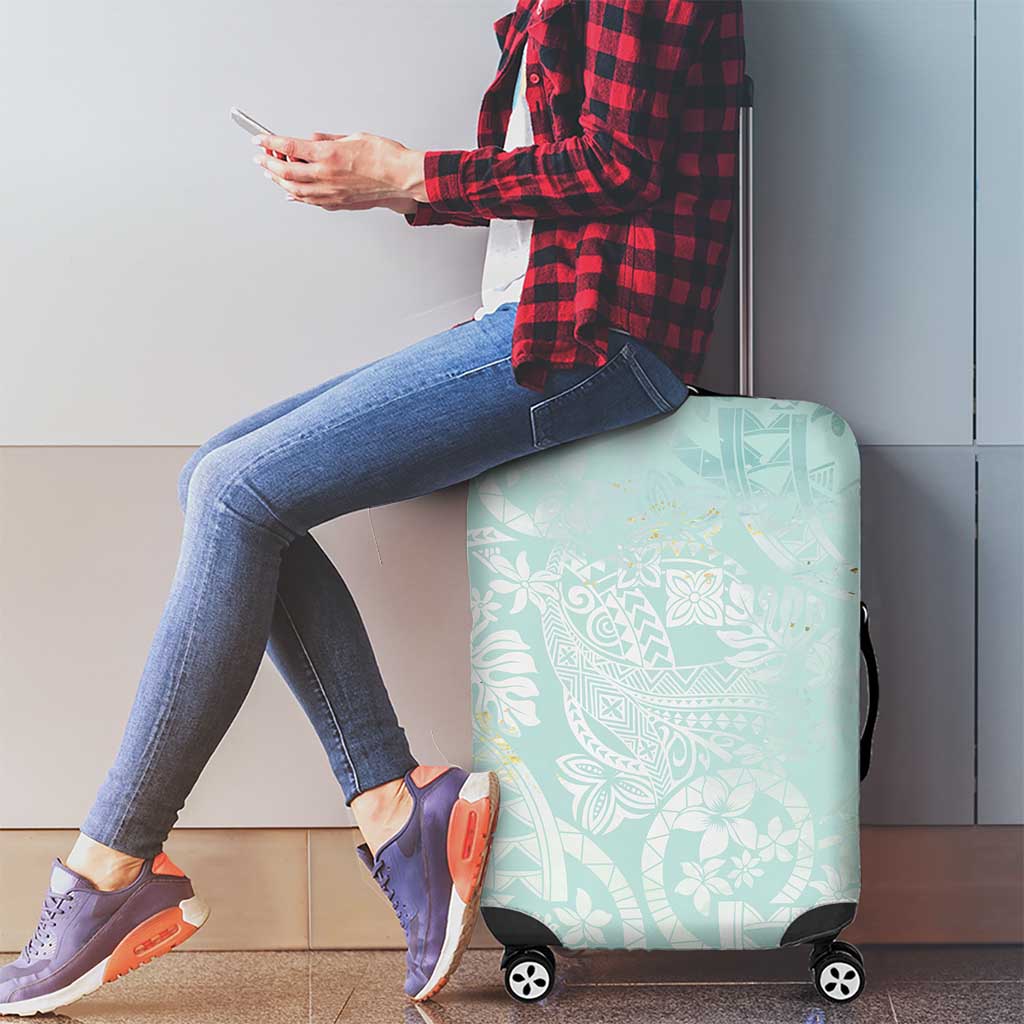 Polynesian Tiare Monstera Seafoam Green Luggage Cover Liquid Style - Polynesian Pride