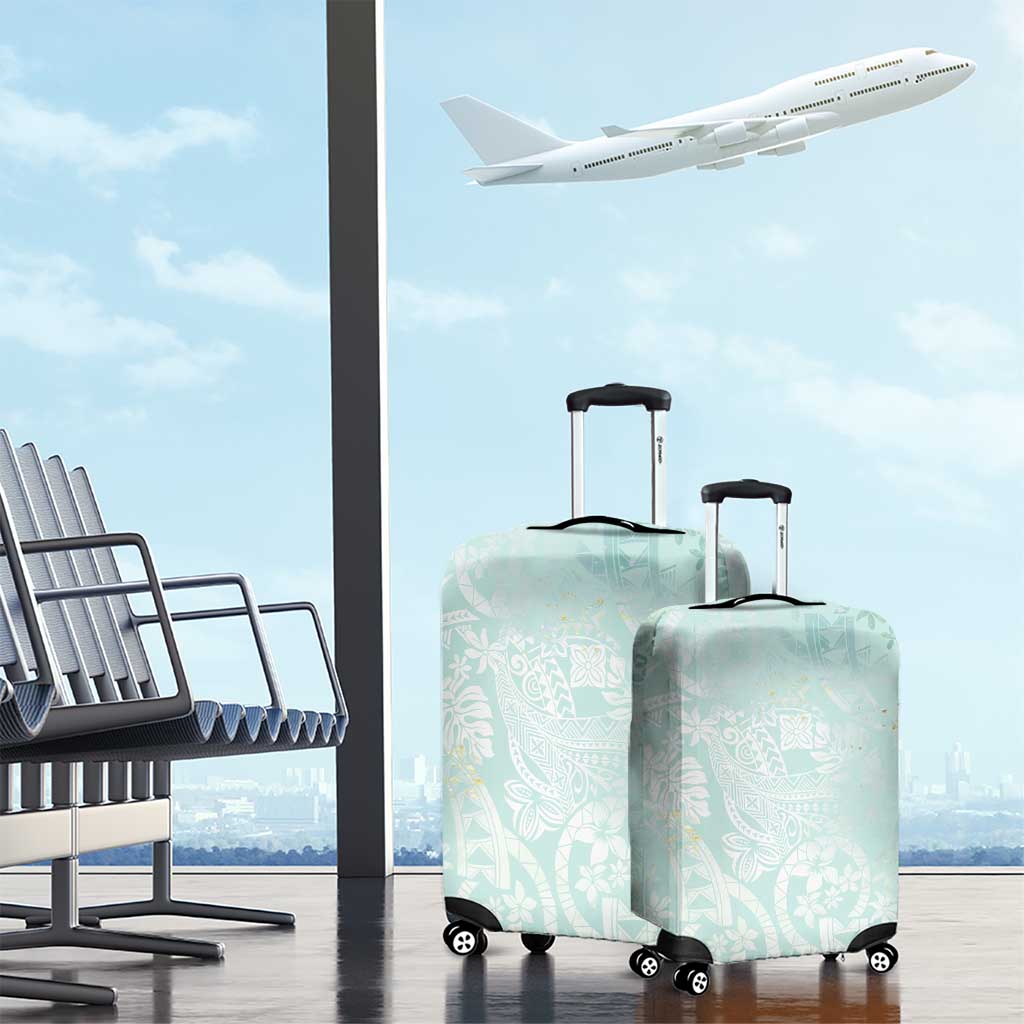 Polynesian Tiare Monstera Seafoam Green Luggage Cover Liquid Style - Polynesian Pride
