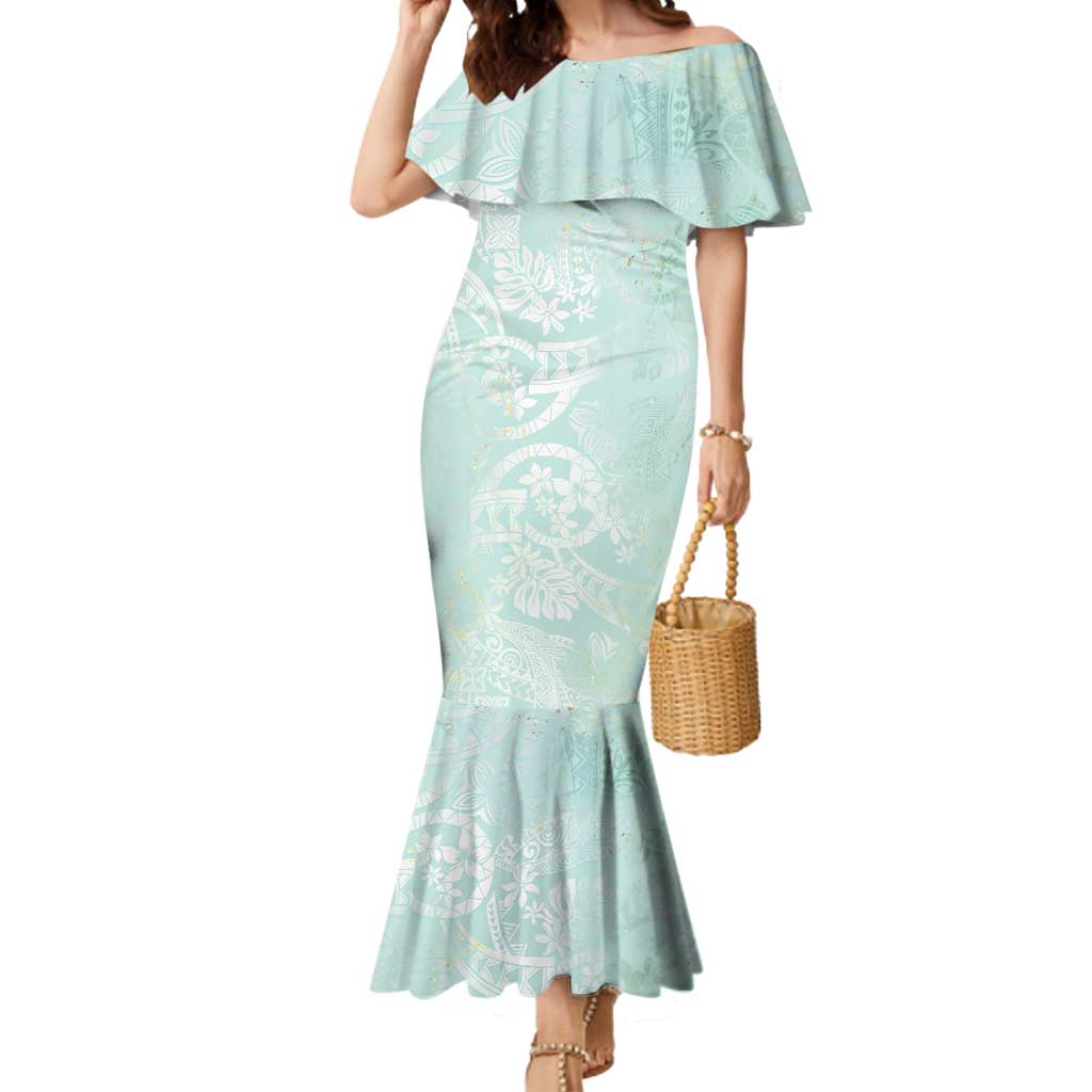 Polynesian Tiare Monstera Seafoam Green Mermaid Dress Liquid Style LT01 Women Green - Polynesian Pride