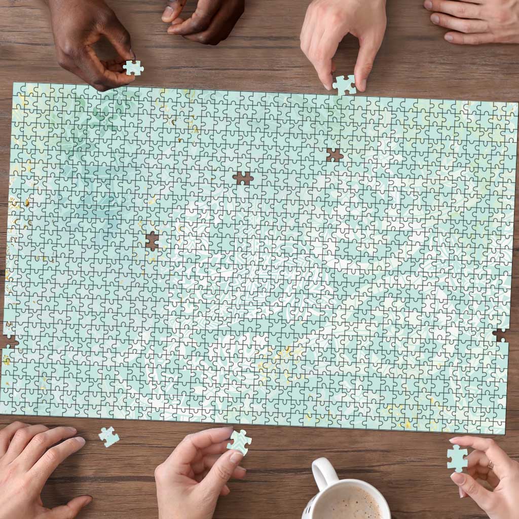 Polynesian Tiare Monstera Seafoam Green Puzzle Liquid Style - Polynesian Pride