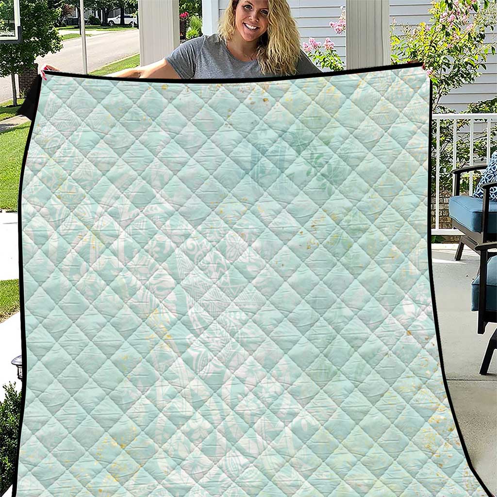 Polynesian Tiare Monstera Seafoam Green Quilt Liquid Style LT01 Green - Polynesian Pride