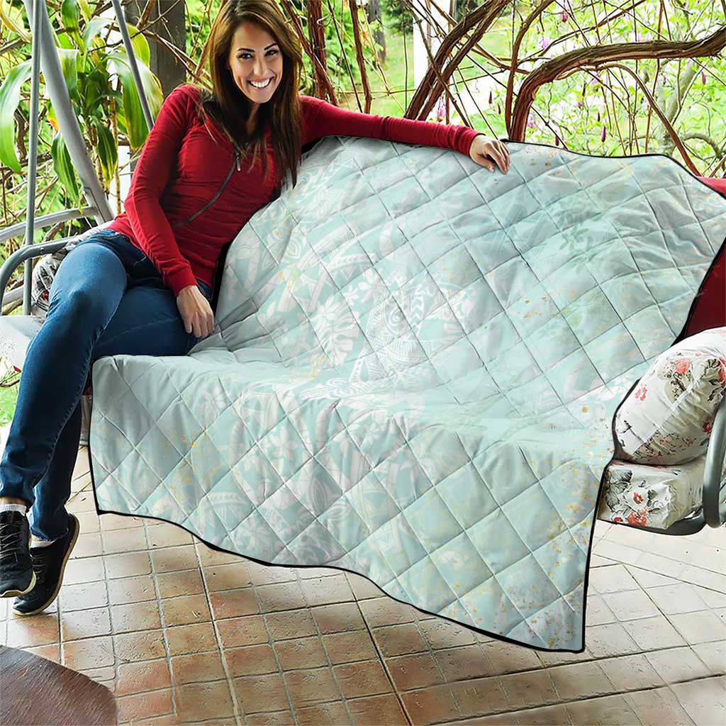 Polynesian Tiare Monstera Seafoam Green Quilt Liquid Style - Polynesian Pride