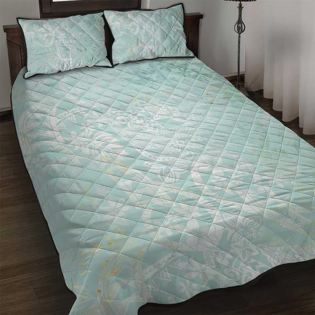 Polynesian Tiare Monstera Seafoam Green Quilt Bed Set Liquid Style LT01 Green - Polynesian Pride