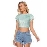 Polynesian Tiare Monstera Seafoam Green Raglan Cropped T Shirt Liquid Style LT01 Female Green - Polynesian Pride