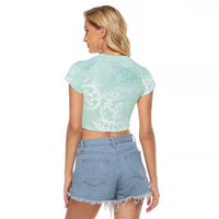Polynesian Tiare Monstera Seafoam Green Raglan Cropped T Shirt Liquid Style LT01 - Polynesian Pride