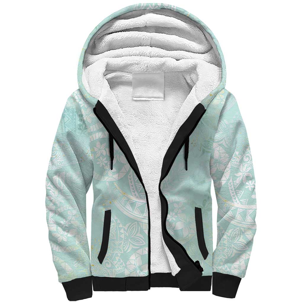 Polynesian Tiare Monstera Seafoam Green Sherpa Hoodie Liquid Style LT01 Unisex Green - Polynesian Pride