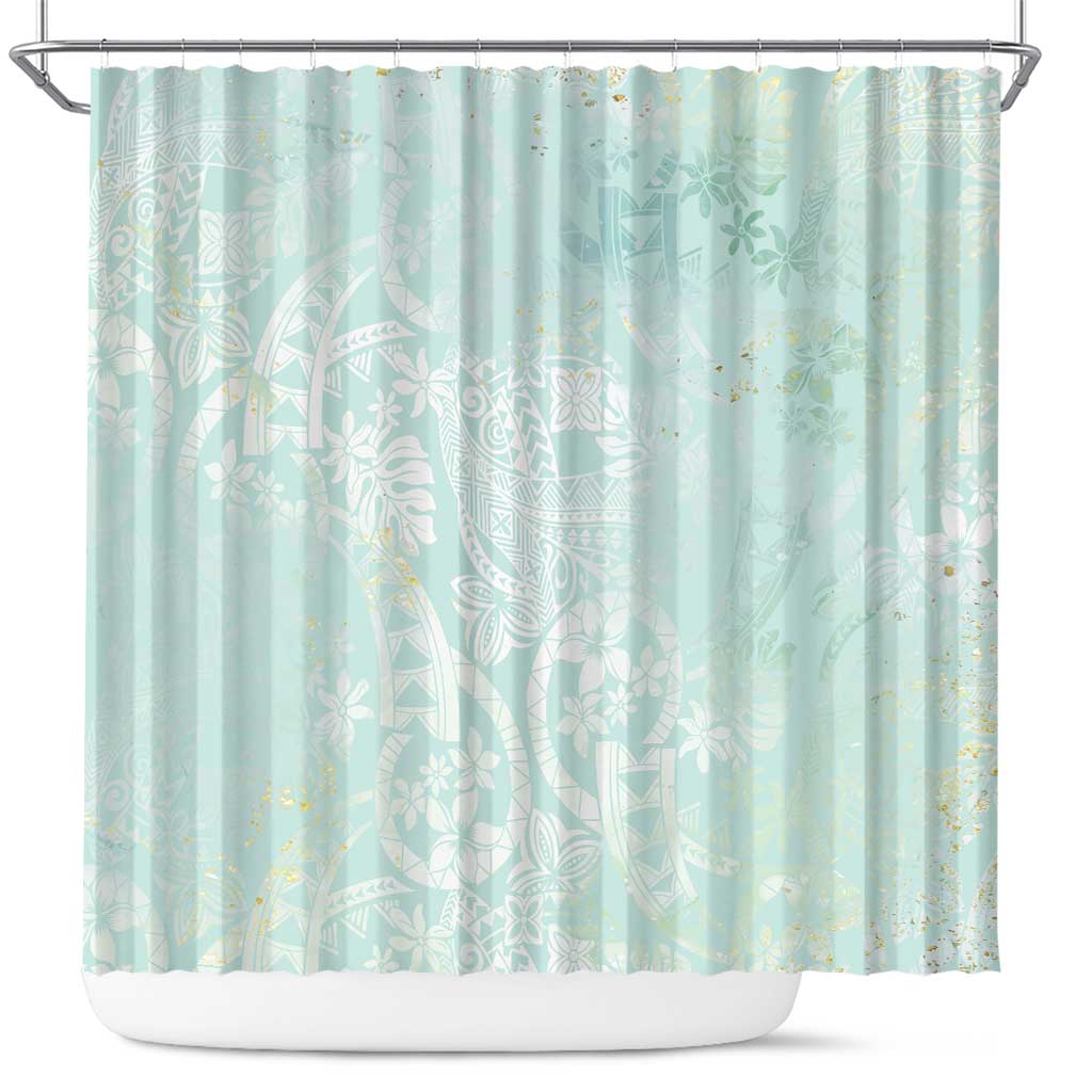 Polynesian Tiare Monstera Seafoam Green Shower Curtain Liquid Style LT01 Green - Polynesian Pride