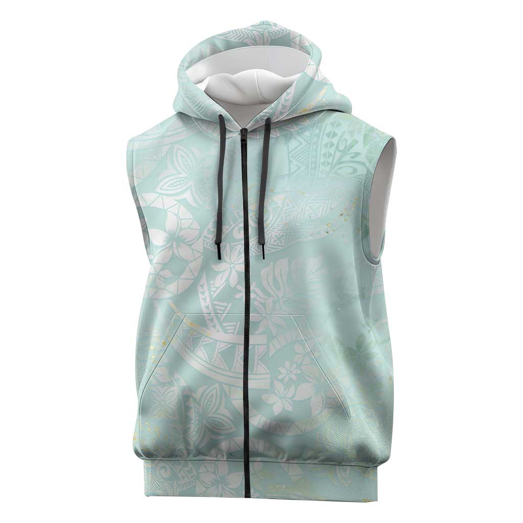 Polynesian Tiare Monstera Seafoam Green Sleeveless Zip Hoodie Liquid Style LT01 Green - Polynesian Pride