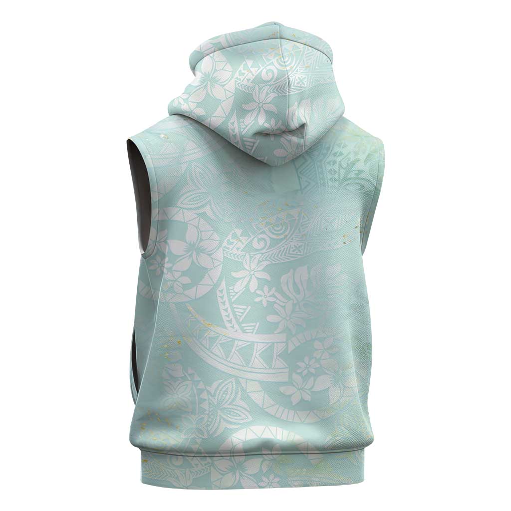 Polynesian Tiare Monstera Seafoam Green Sleeveless Zip Hoodie Liquid Style LT01 - Polynesian Pride