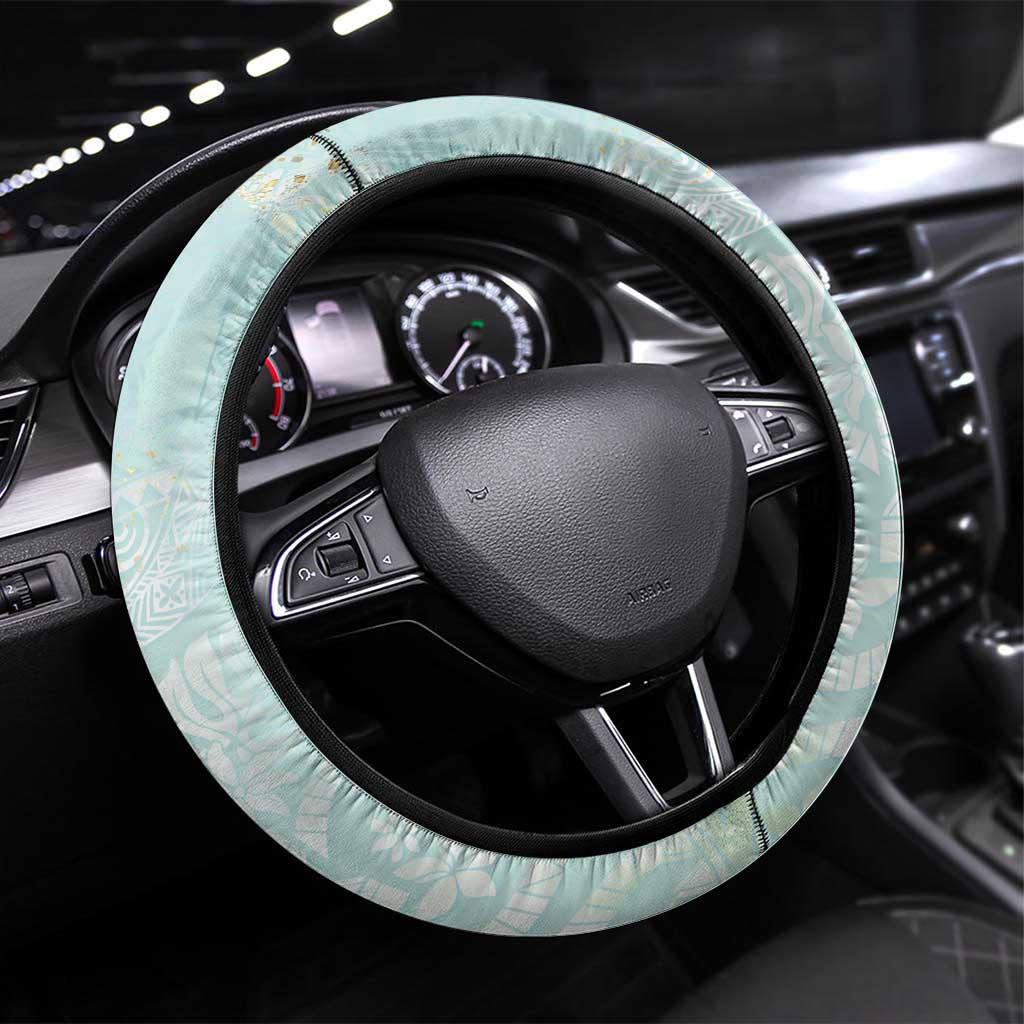 Polynesian Tiare Monstera Seafoam Green Steering Wheel Cover Liquid Style LT01 Universal Fit Green - Polynesian Pride