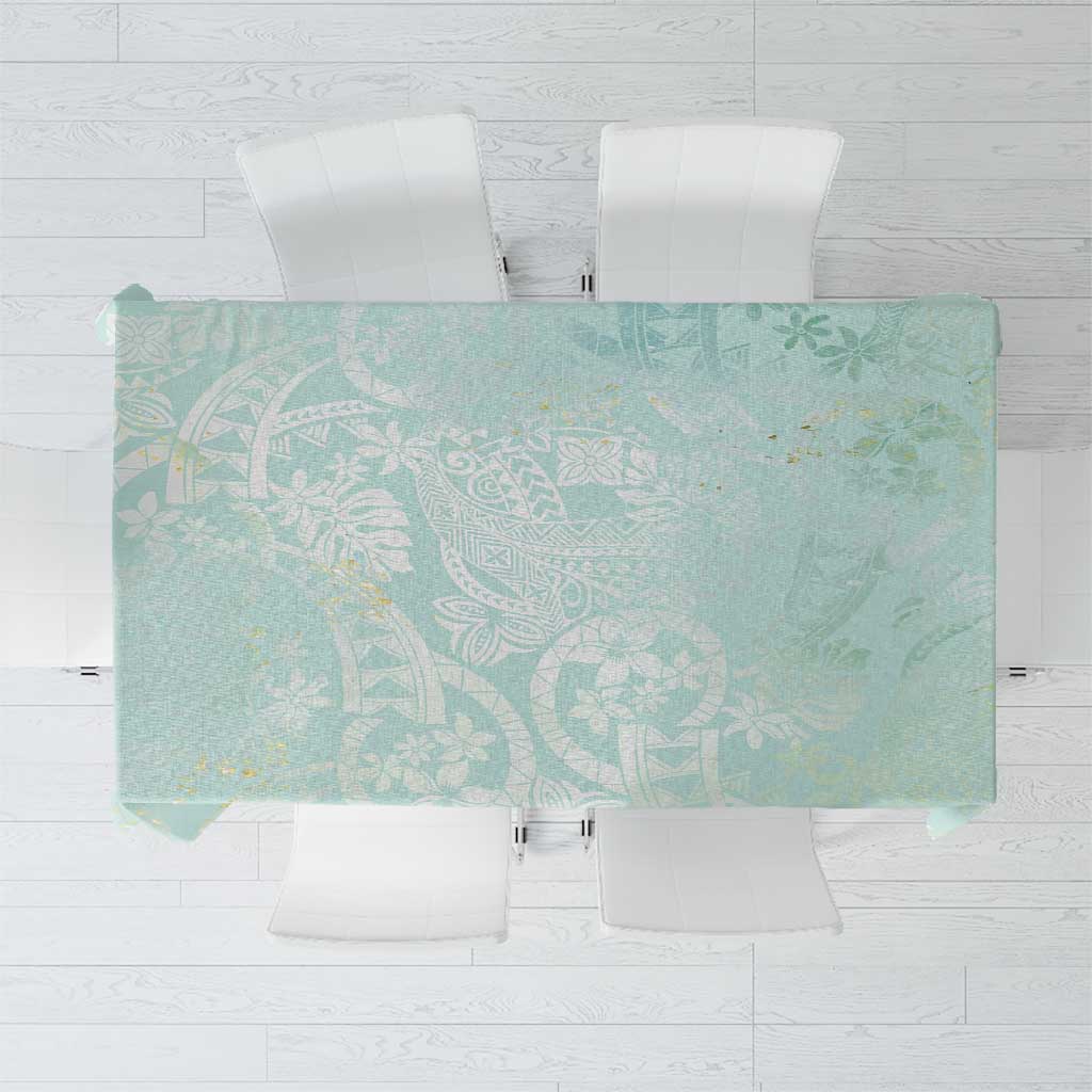 Polynesian Tiare Monstera Seafoam Green Tablecloth Liquid Style LT01 Green - Polynesian Pride