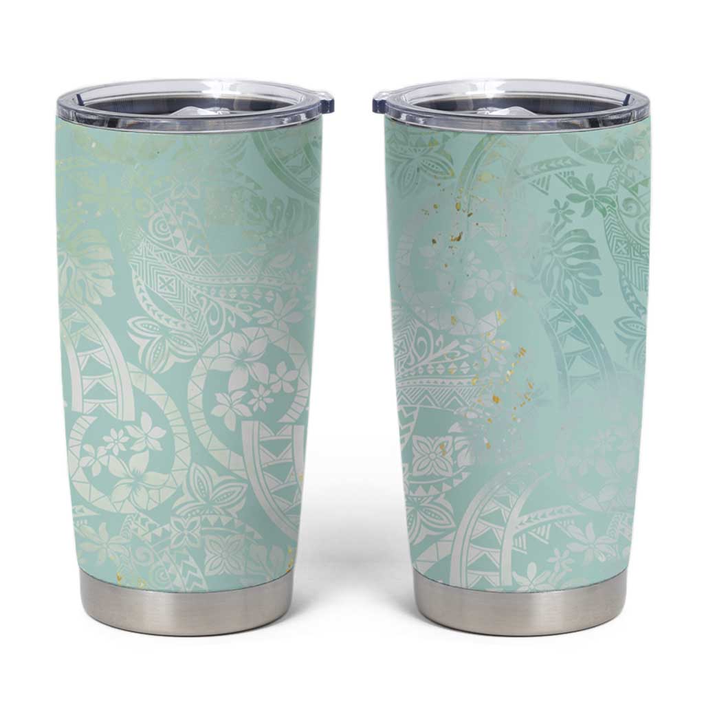 Polynesian Tiare Monstera Seafoam Green Tumbler Cup Liquid Style LT01 Green - Polynesian Pride