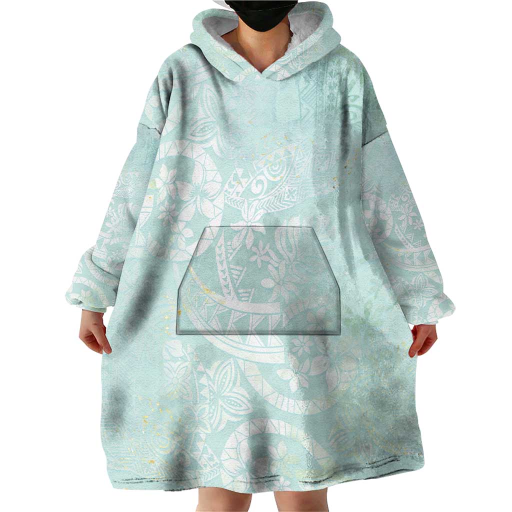 Polynesian Tiare Monstera Seafoam Green Wearable Blanket Hoodie Liquid Style LT01 - Polynesian Pride