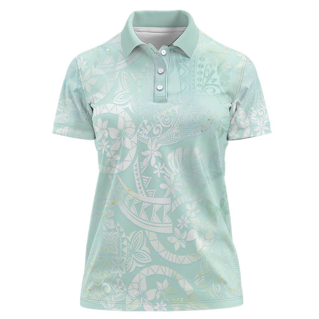 Polynesian Tiare Monstera Seafoam Green Women Polo Shirt Liquid Style LT01 Female Green - Polynesian Pride