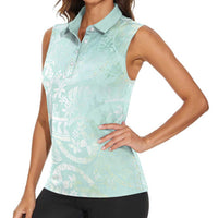 Polynesian Tiare Monstera Seafoam Green Women Sleeveless Polo Shirt Liquid Style - Polynesian Pride