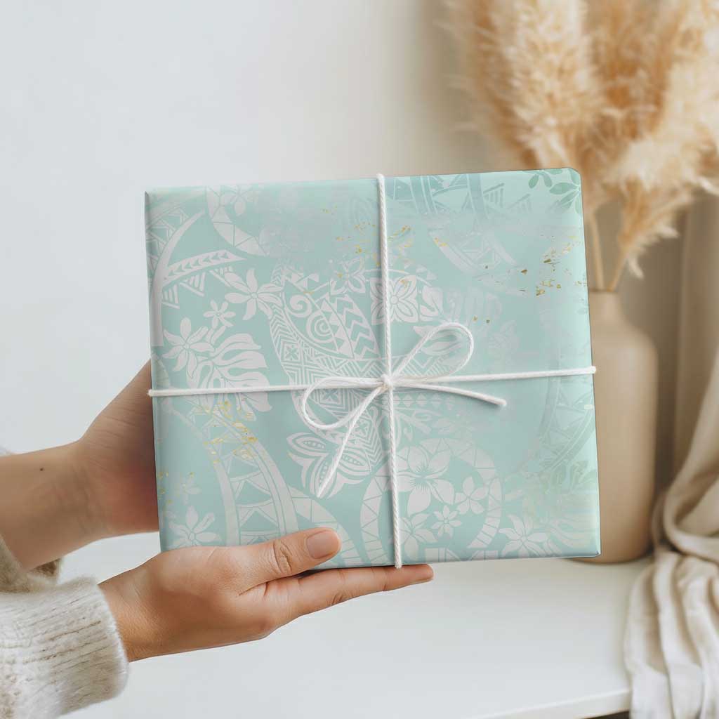 Polynesian Tiare Monstera Seafoam Green Wrapping Paper Liquid Style - Polynesian Pride