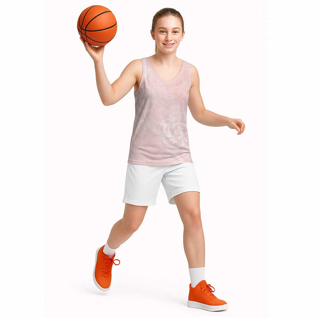 Polynesian Tiare Monstera Soft Pink Basketball Jersey Liquid Style - Polynesian Pride