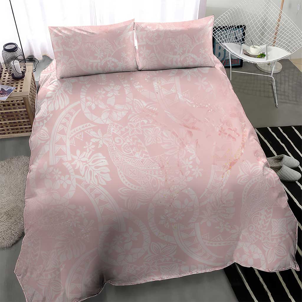Polynesian Tiare Monstera Soft Pink Bedding Set Liquid Style - Polynesian Pride