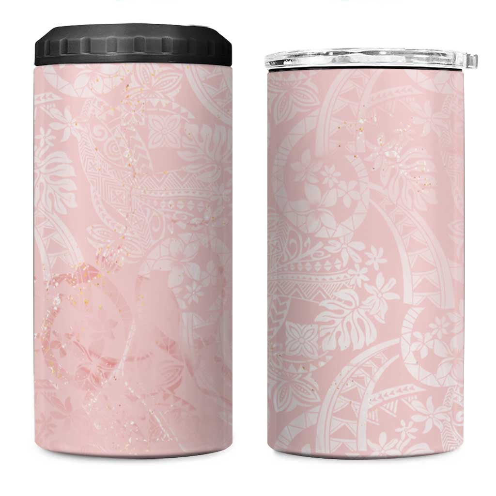 Polynesian Tiare Monstera Soft Pink 4 in 1 Can Cooler Tumbler Liquid Style LT01 One Size: 16 oz Pink - Polynesian Pride