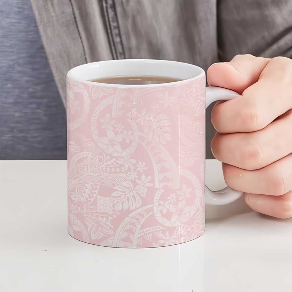 Polynesian Tiare Monstera Soft Pink Ceramic Mug Liquid Style LT01 - Polynesian Pride