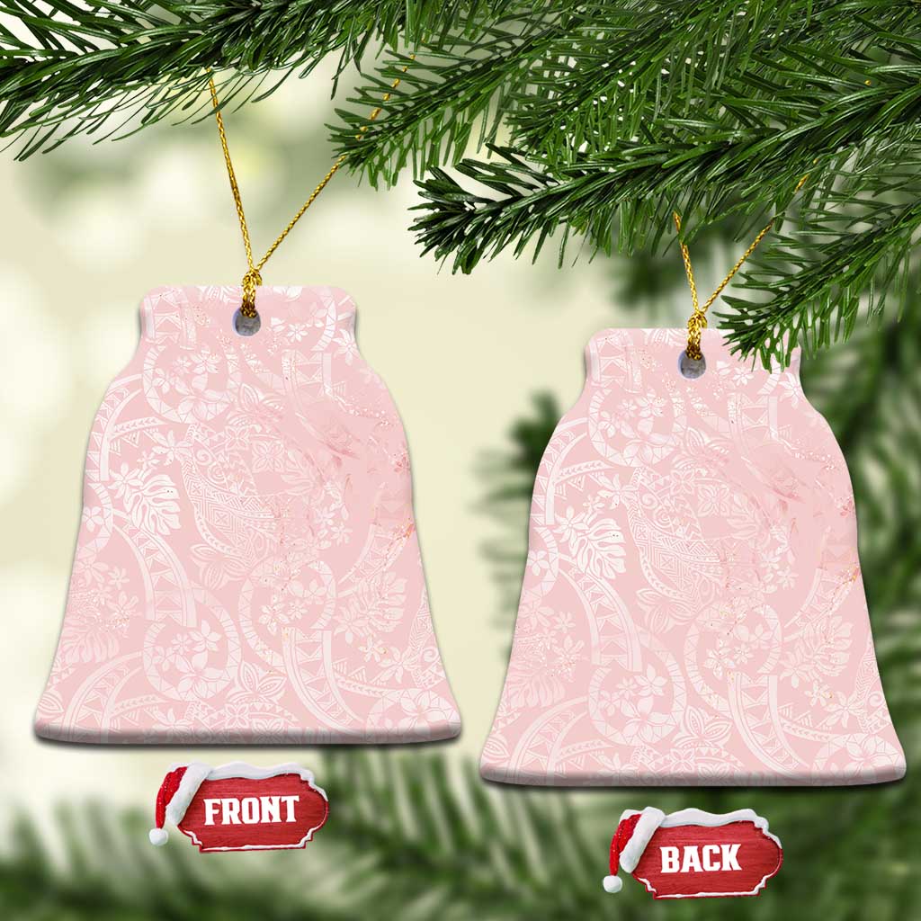 Polynesian Tiare Monstera Soft Pink Ceramic Ornament Liquid Style - Polynesian Pride