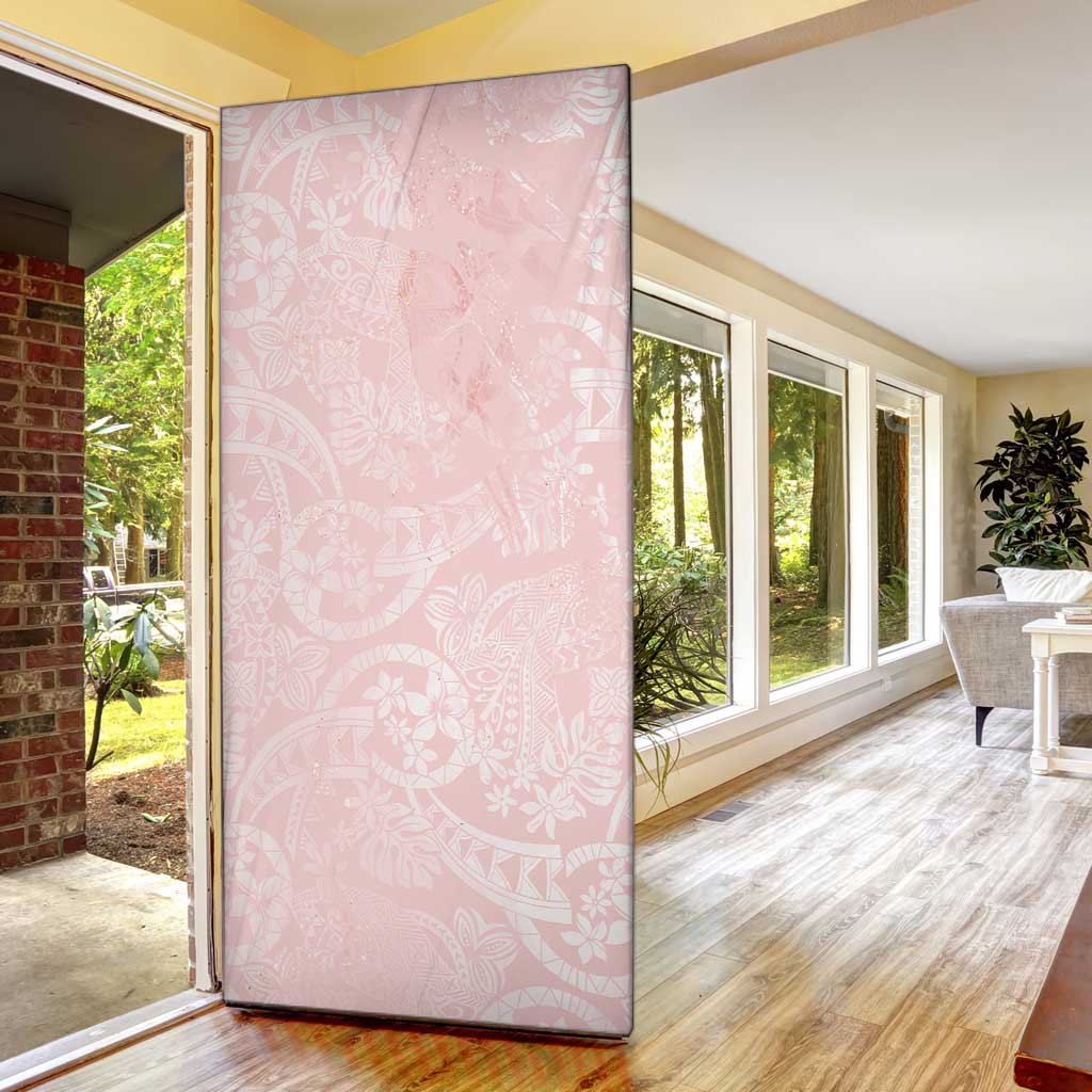 Polynesian Tiare Monstera Soft Pink Door Cover Liquid Style - Polynesian Pride