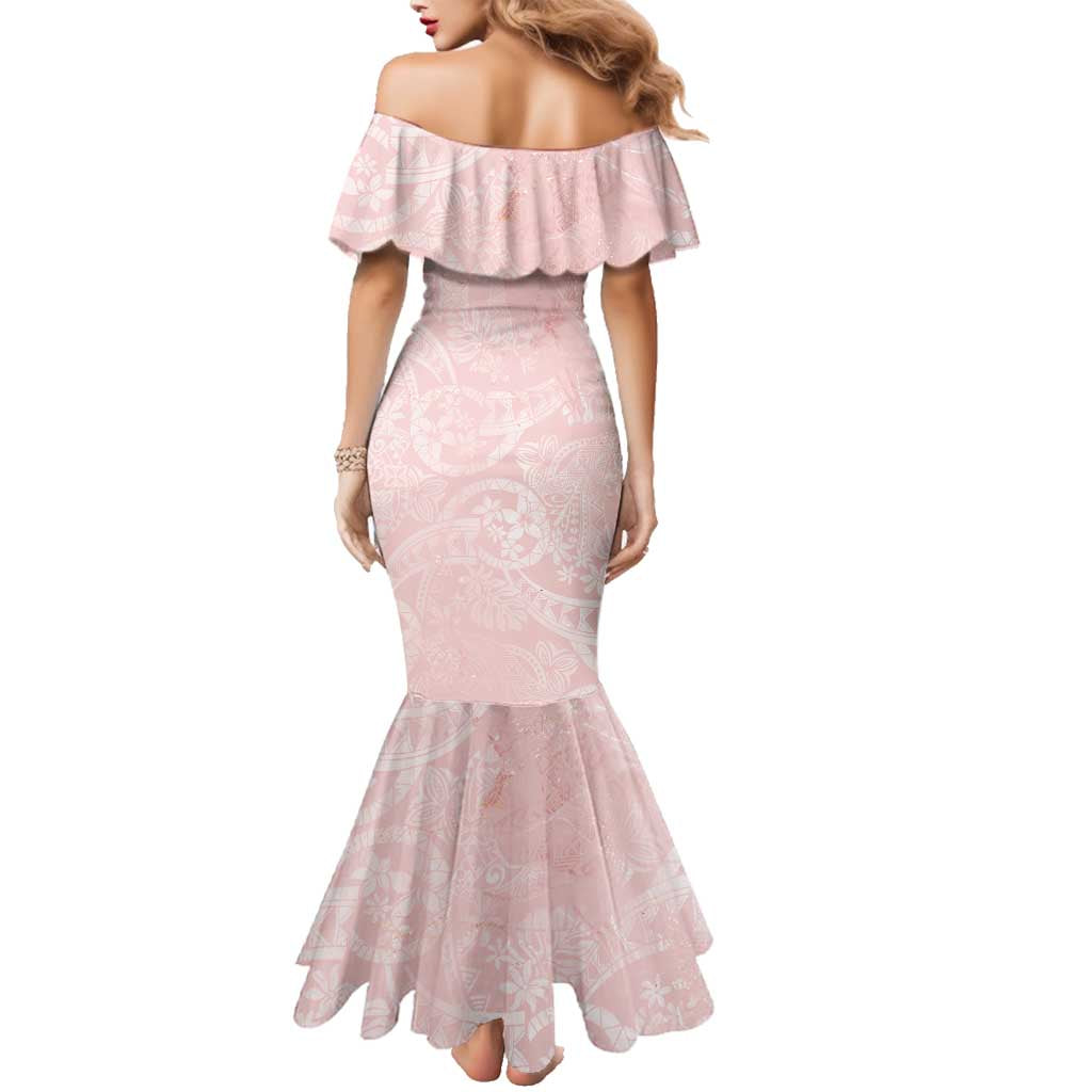 Polynesian Tiare Monstera Soft Pink Family Matching Mermaid Dress and Hawaiian Shirt Liquid Style - Polynesian Pride