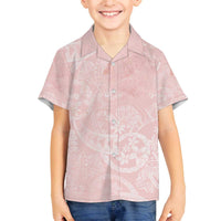 Polynesian Tiare Monstera Soft Pink Family Matching Off The Shoulder Long Sleeve Dress and Hawaiian Shirt Liquid Style LT01 Son's Shirt Pink - Polynesian Pride