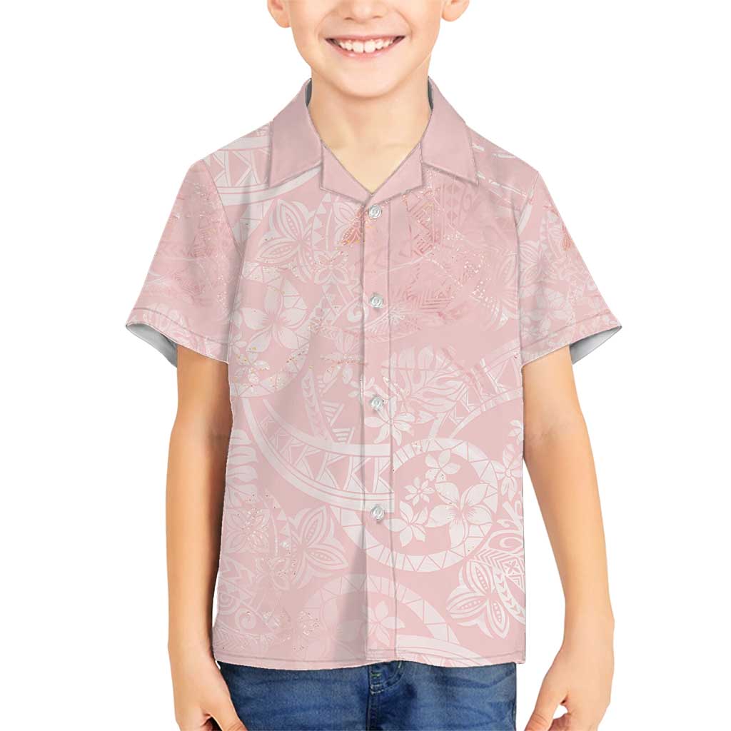 Polynesian Tiare Monstera Soft Pink Family Matching Off Shoulder Maxi Dress and Hawaiian Shirt Liquid Style - Polynesian Pride